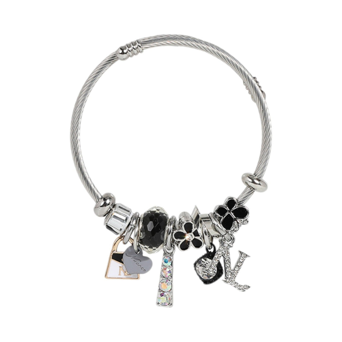 Pulsera con charms Nicole Lee Negro Pleateado - KimondoShop