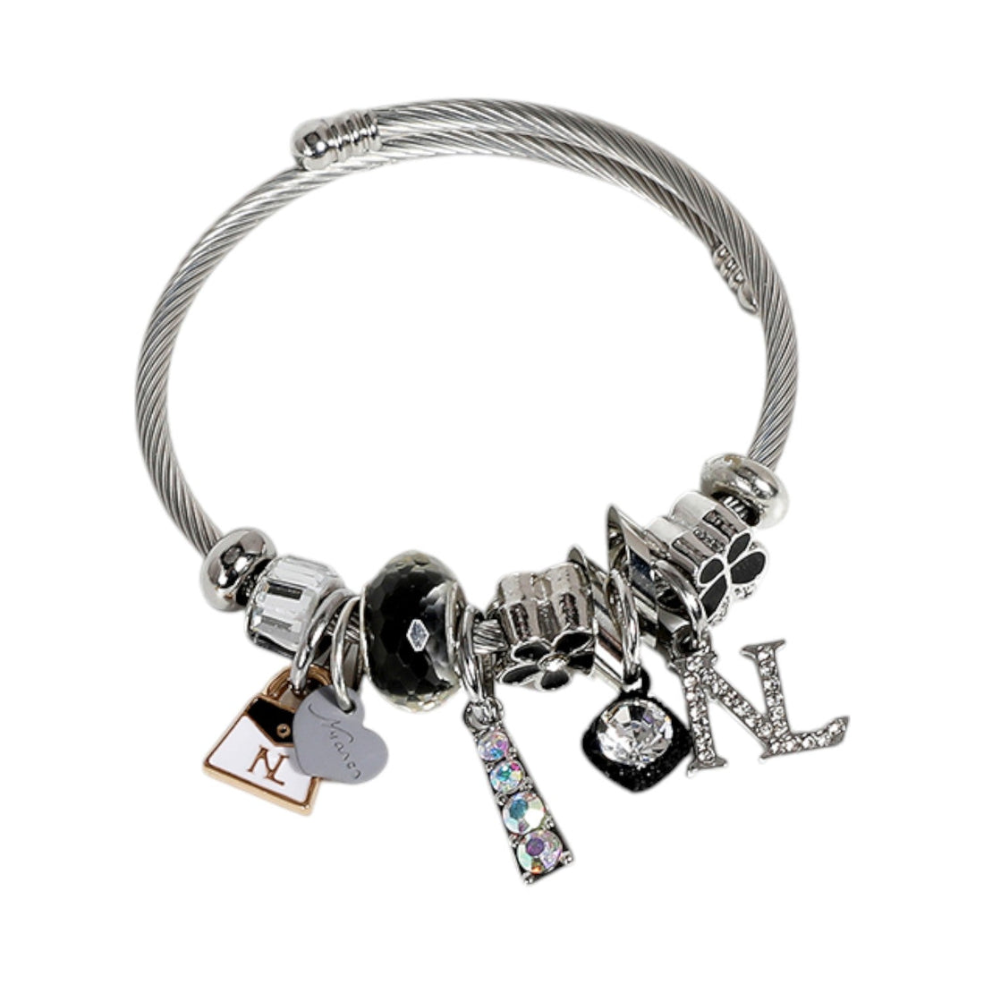 Pulsera con charms Nicole Lee Negro Pleateado - KimondoShop