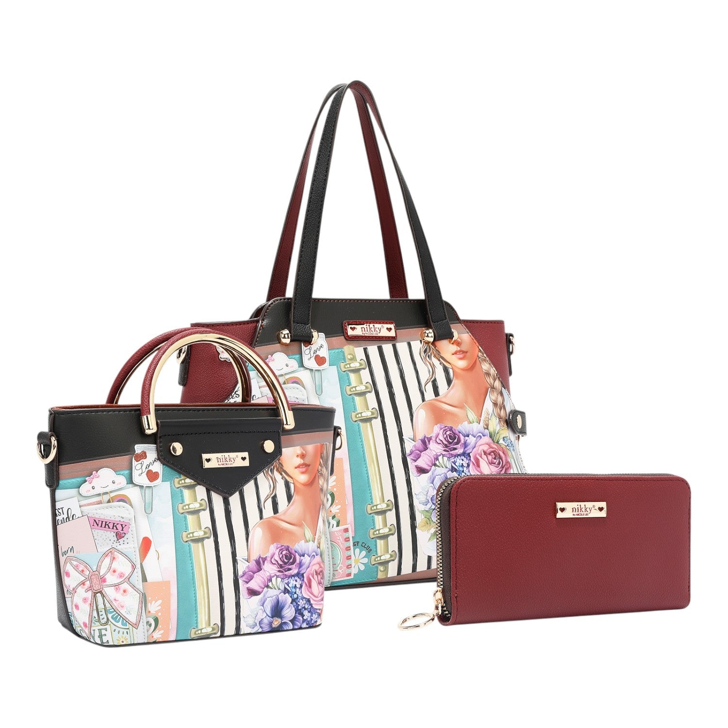 Set 3 piezas bolso shopper, bolso y billetero Nikky Nostalgia - KimondoShop