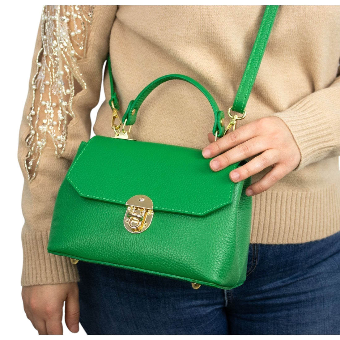 Bolso en Piel Pregato Carezza Verde