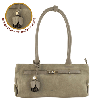 Bolso de hombro de Piel y Serraje Pregato Aurea Taupe