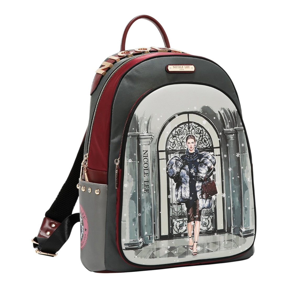 Mochila grande USB Nicole Lee Moda SnowFlake con portatodo