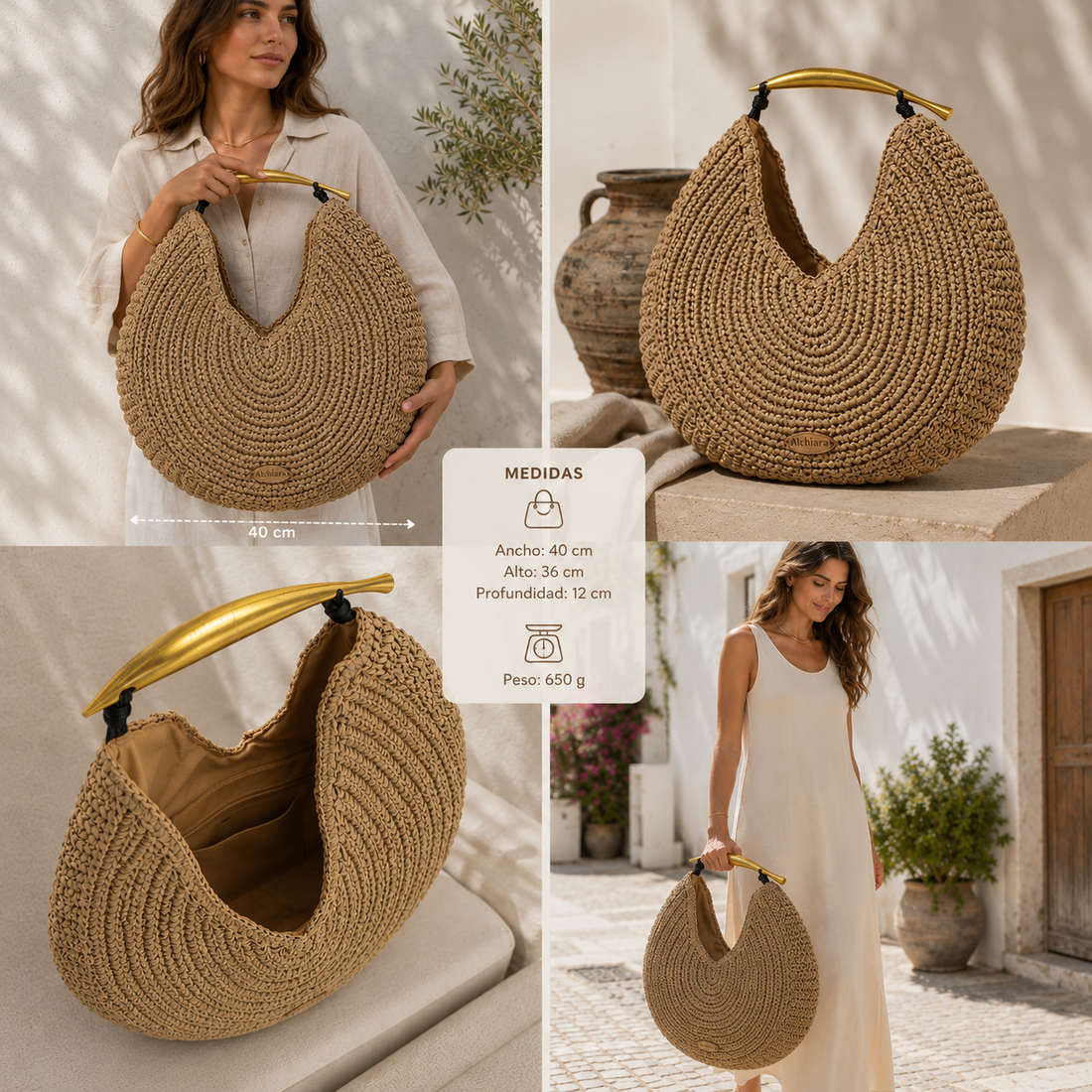 Bolso shoulder Alchiara Cassiopeia Natural