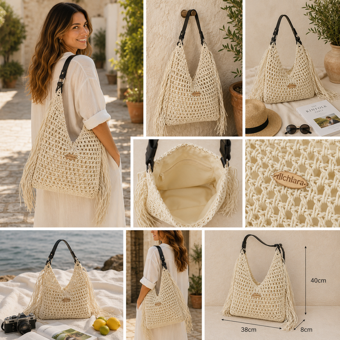 Bolso hobo Alchiara Thalassa Beige