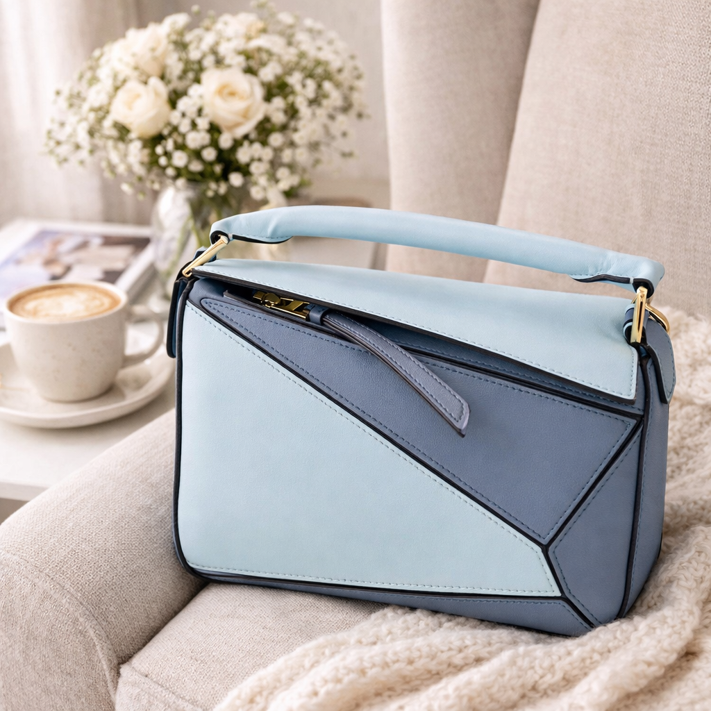 Bolso de Piel Pregato Modena Azul Bicolor