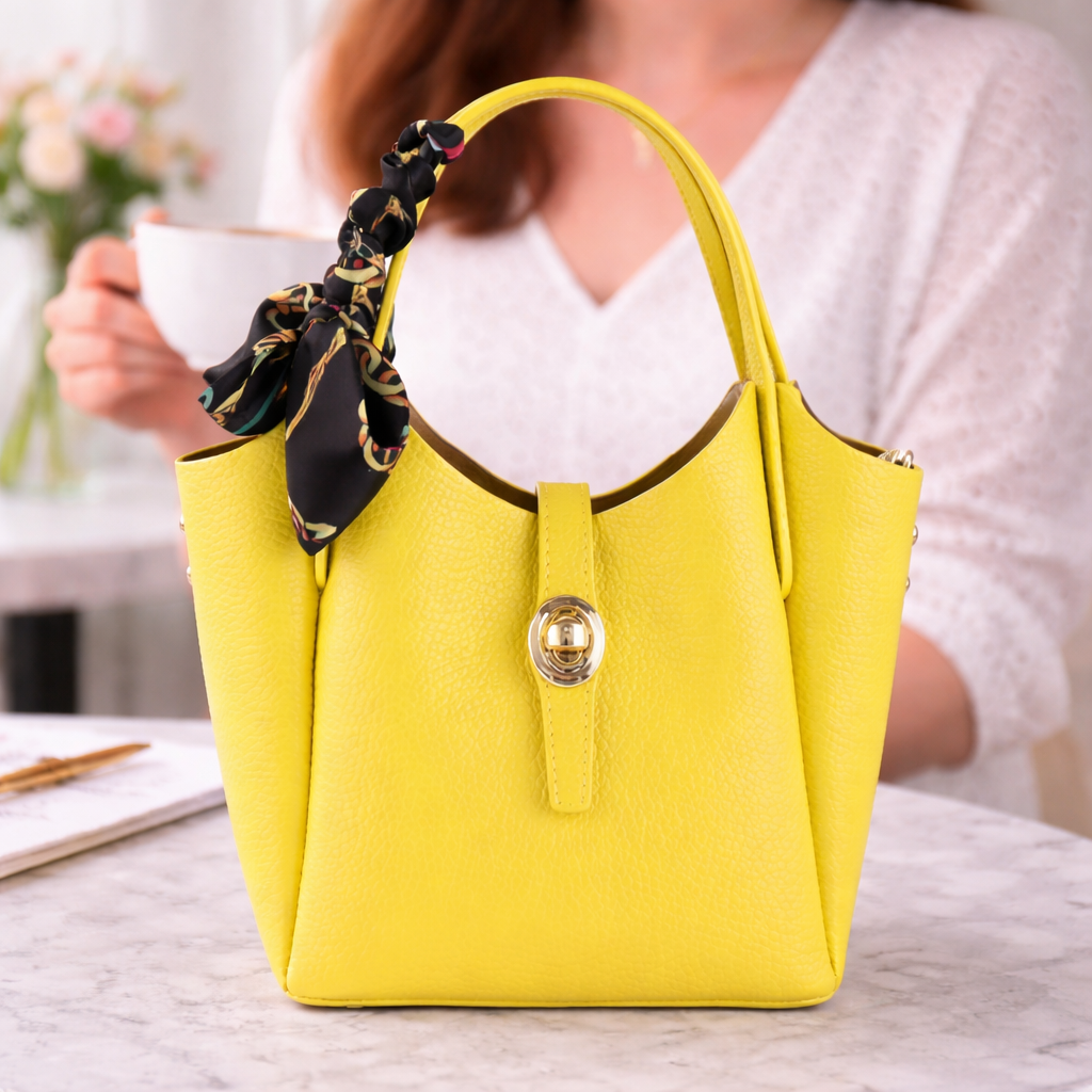 Bolso de Piel Pregato Carina Amarillo limón