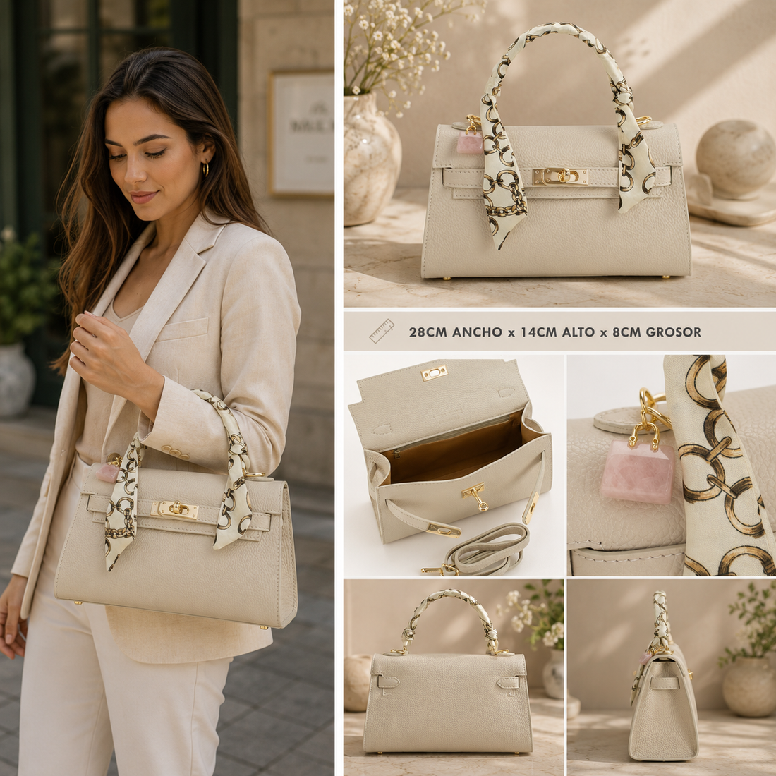 Bolso en Piel Pregato Grazia Beige