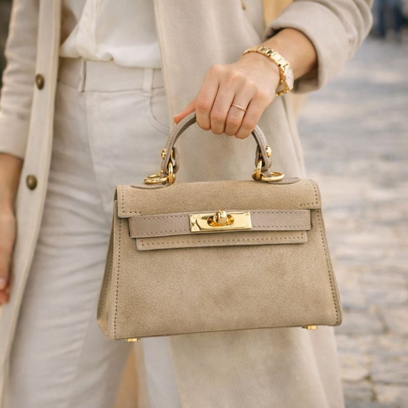 Bolso en Piel Pregato mini Latenza Ante Taupe claro