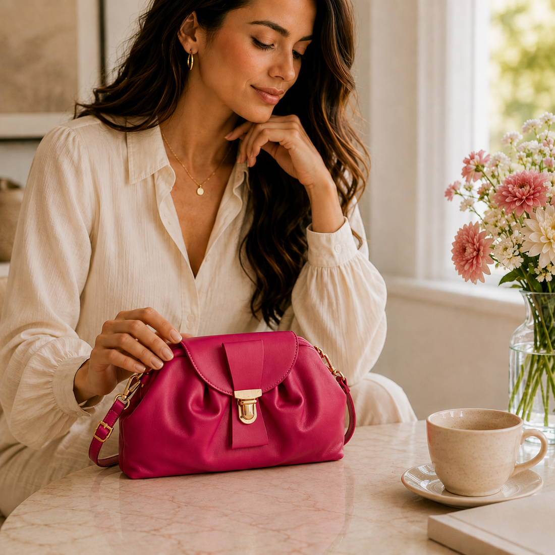 Bolso en Piel Pregato Dolce Fucsia