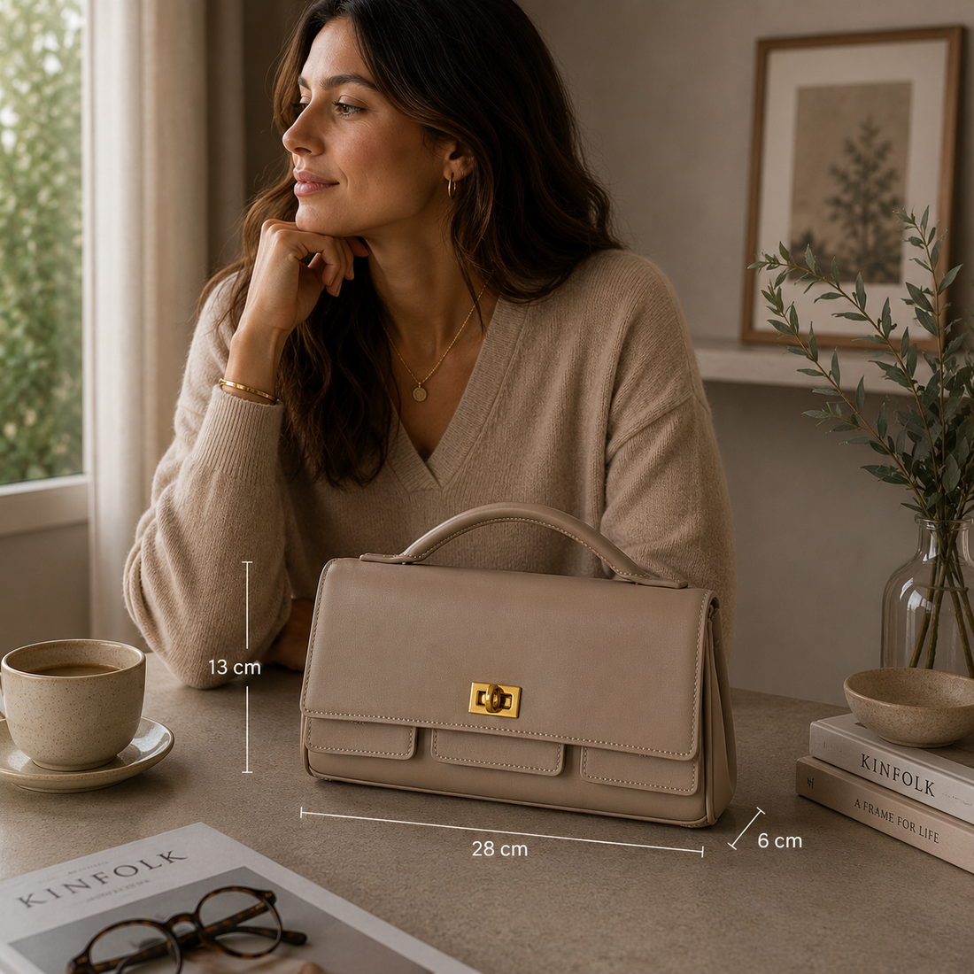 Bolso en piel Pregato Grace Taupe