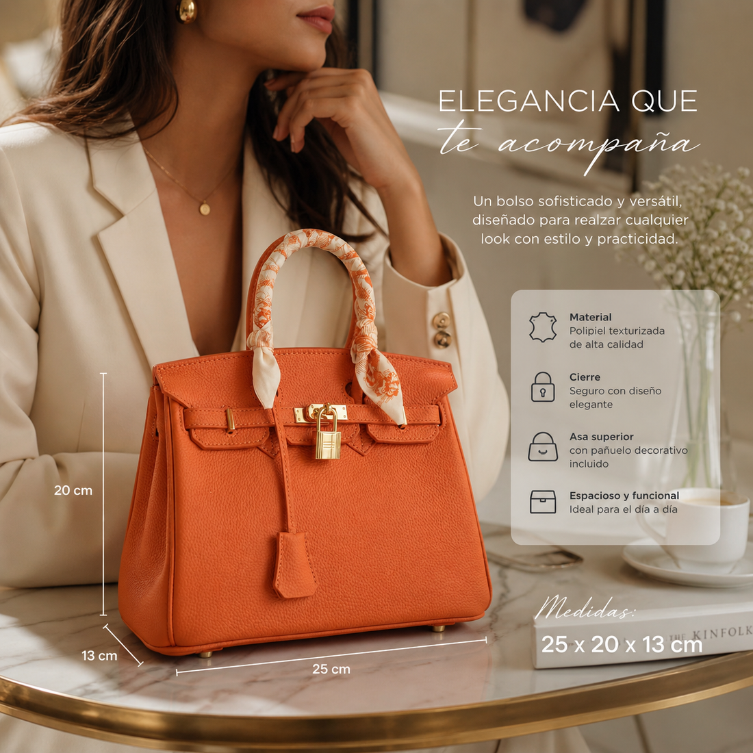 Bolso de mano Pregato Verona Gold Naranja · 25cm