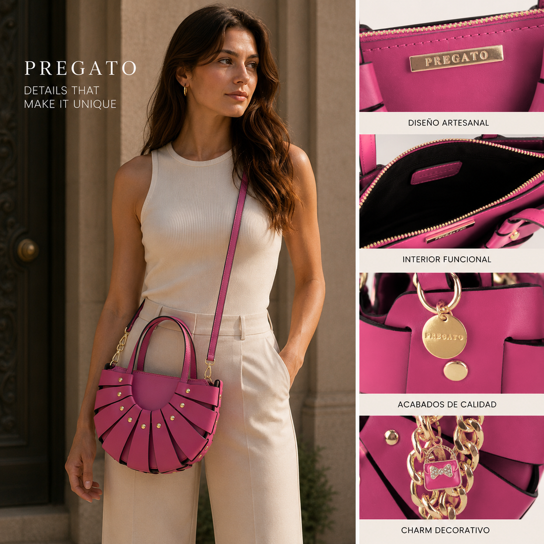 Bolso en Piel Pregato Riviera Rosa