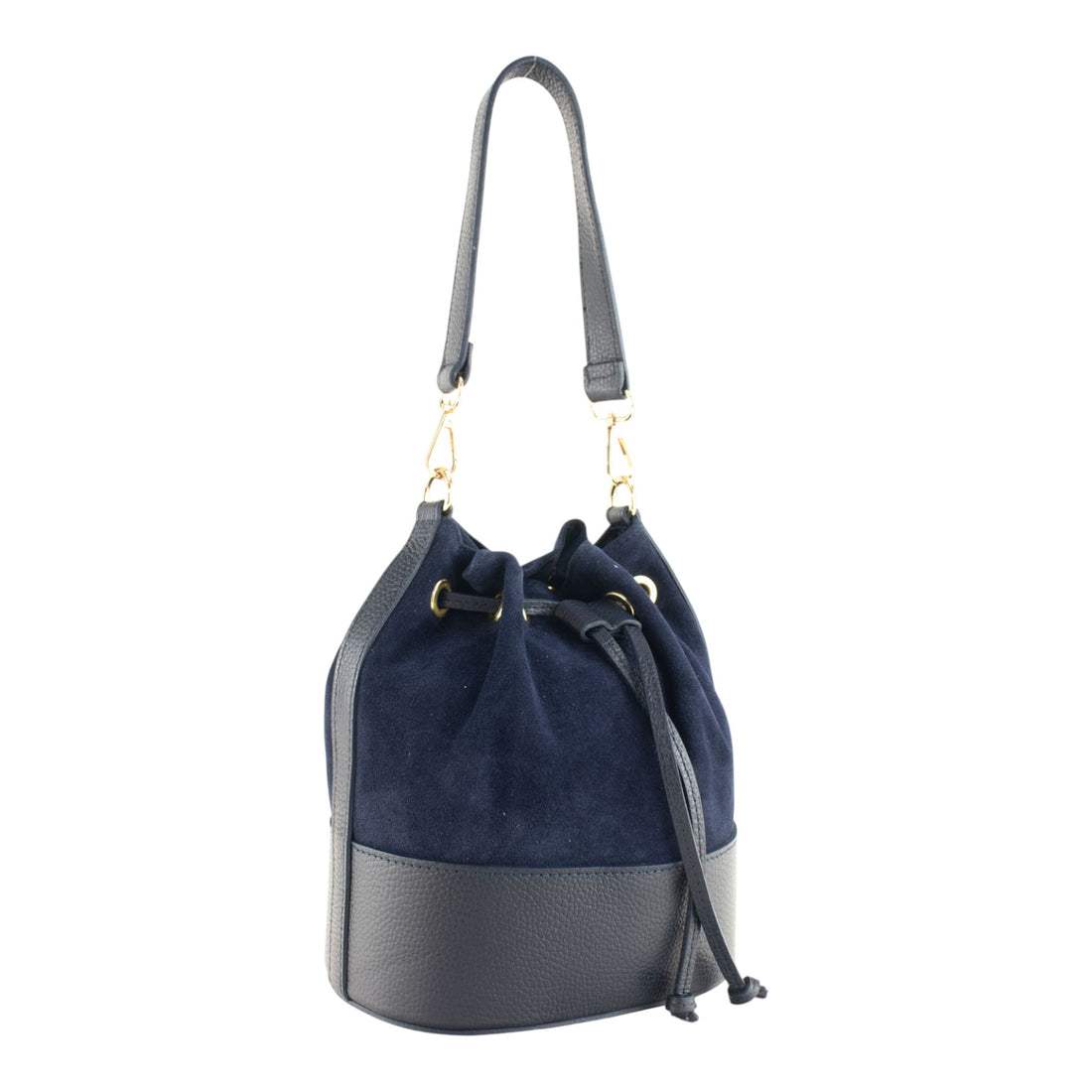 Bolso bombonera en Piel Pregato Ayra Ante Azul marino