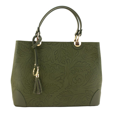 Bolso en piel Pregato Eleganza Grabado Verde oliva