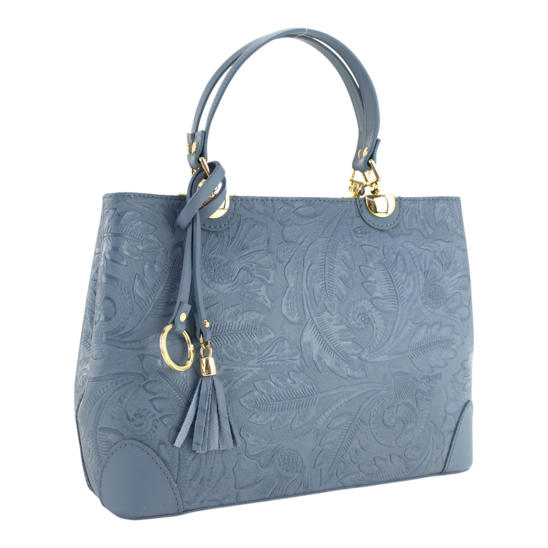 Bolso en piel Pregato Eleganza Grabado Azul Jeans
