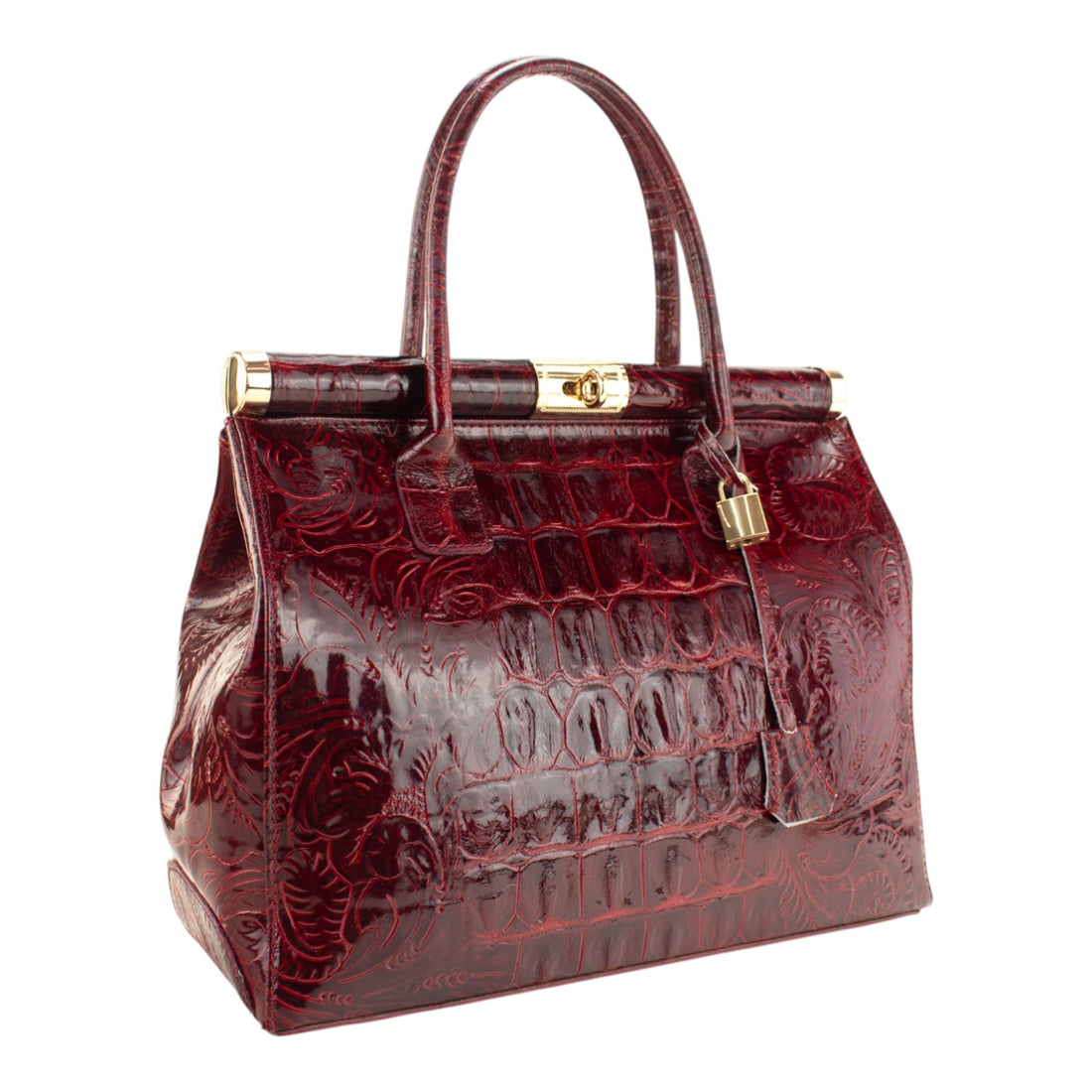 Bolso de mano en Piel Pregato Classic Special Croc Floral Burdeos