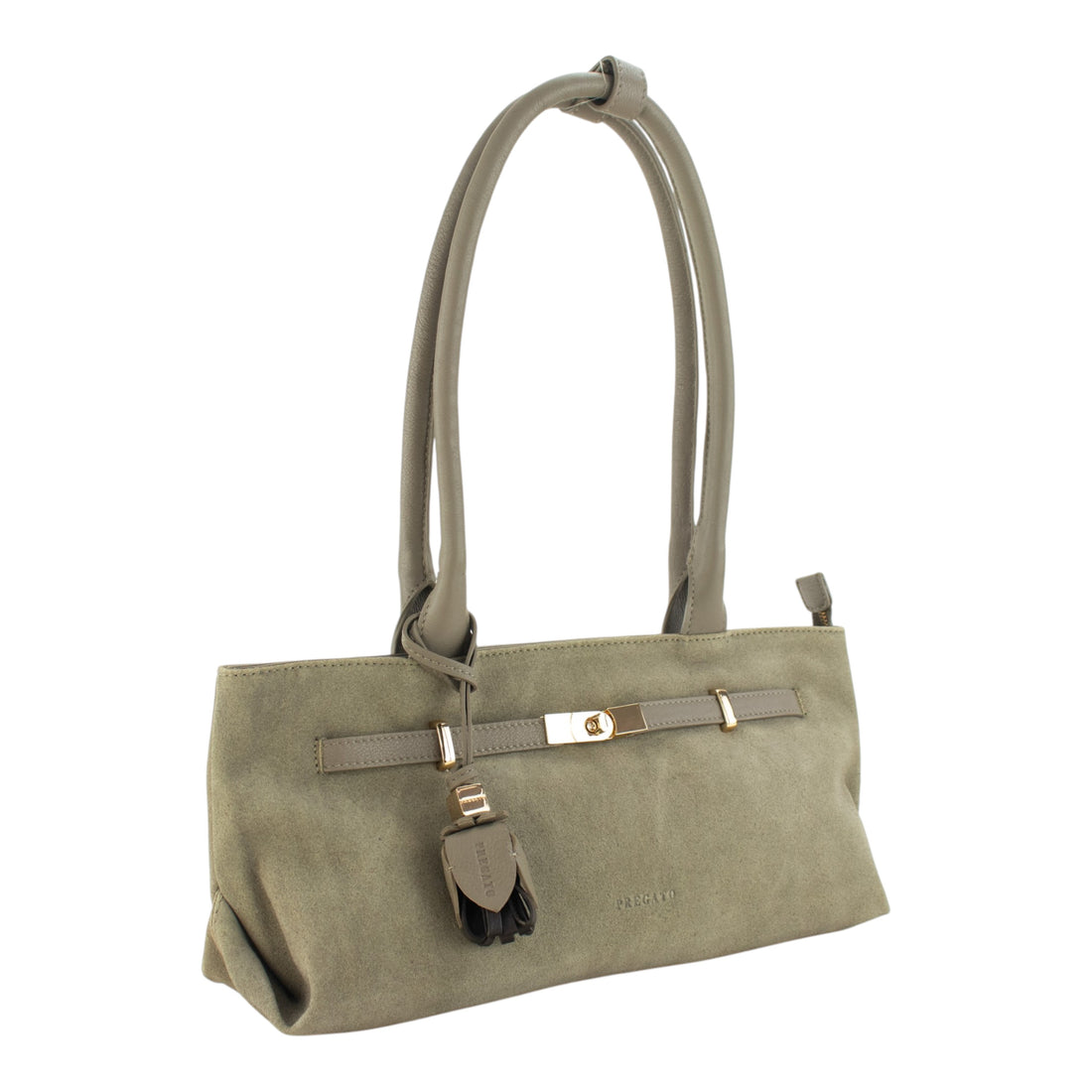 Bolso de hombro de Piel y Serraje Pregato Aurea Taupe
