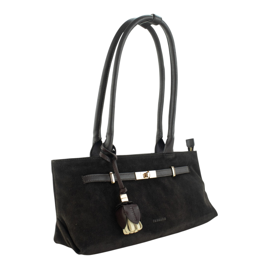 Bolso de hombro de Piel y Serraje Pregato Aurea Chocolate