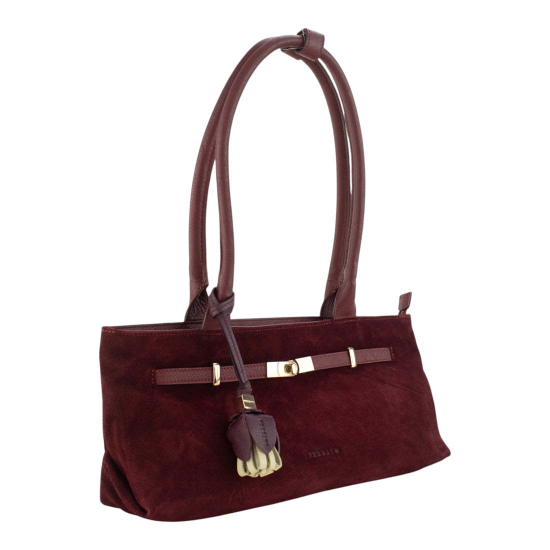 Bolso de hombro de Piel y Serraje Pregato Aurea Burdeos