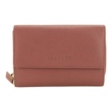 Billetero de Piel Pregato con solapa y cremallera Rosa