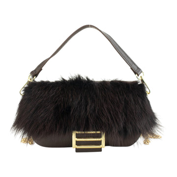 Mini Bolso de Piel y Pelo Natural Pregato Elettra Chocolate