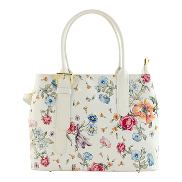 Bolso de mano Piel Pregato Serena Flores Blancas