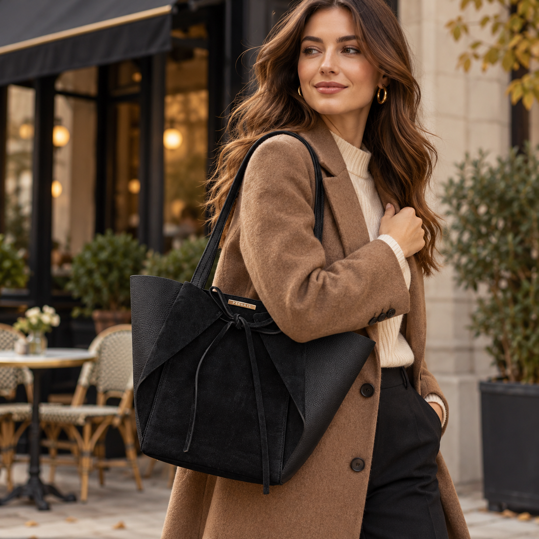 Bolso Shopper de Piel Pregato Melfi Negro