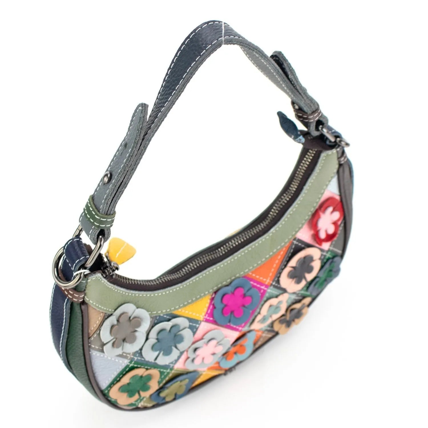 Bandolera media luna de Piel Pregato Mosaic Flowers - KimondoShop