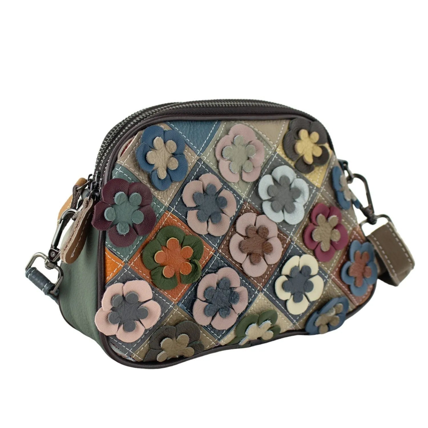 Bandolera triple de Piel Pregato Mosaic Flowers - KimondoShop