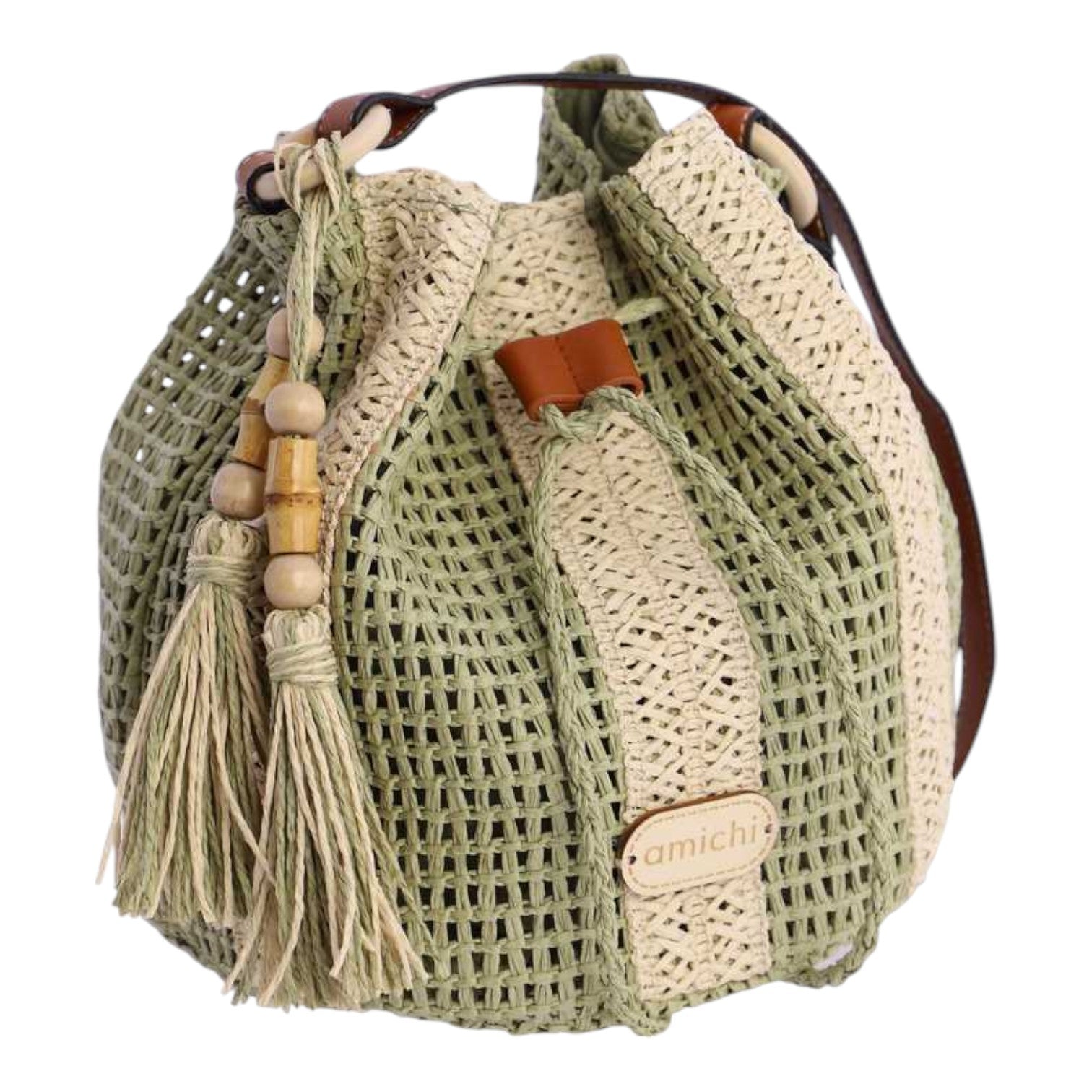 Bolso bombonera Amichi rafia Wisp Kaki - KimondoShop