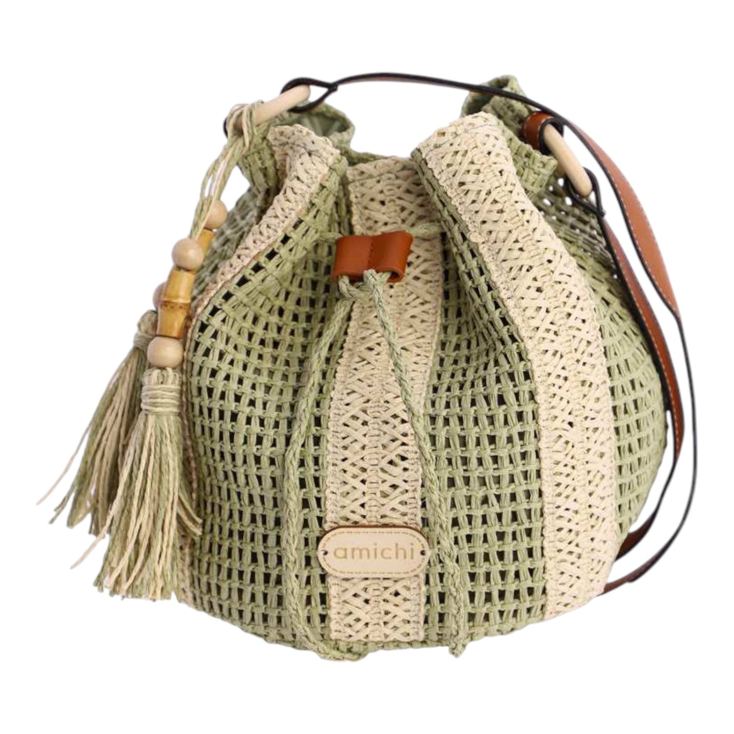 Bolso bombonera Amichi rafia Wisp Kaki - KimondoShop