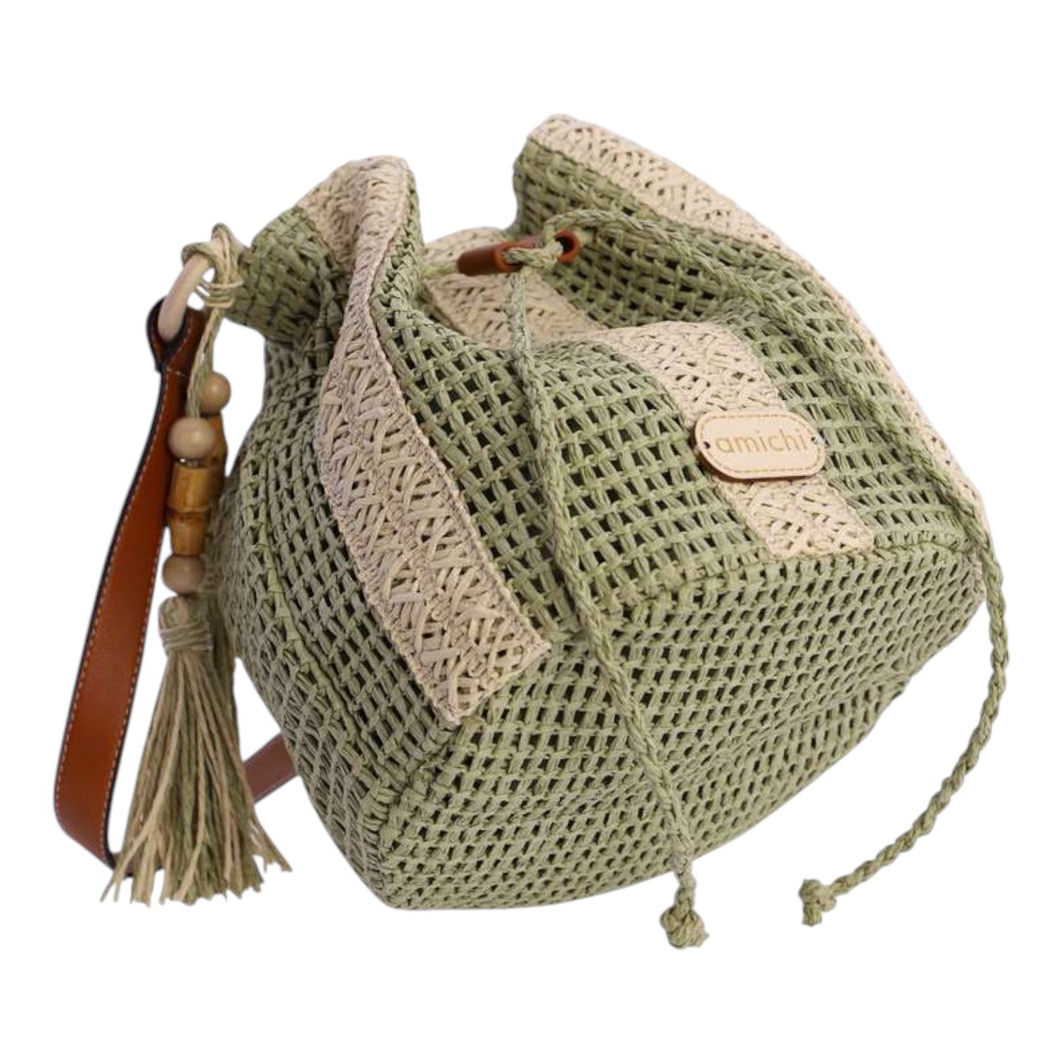 Bolso bombonera Amichi rafia Wisp Kaki - KimondoShop