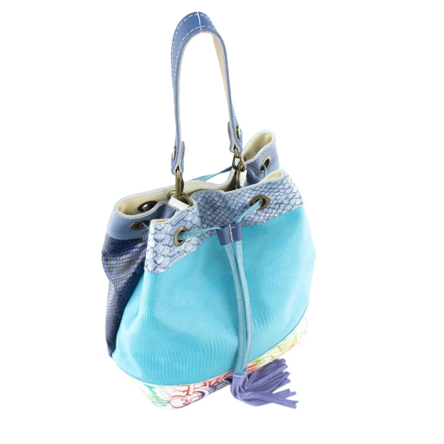 Bolso bombonera en Piel Pregato Simona Azul cian - KimondoShop