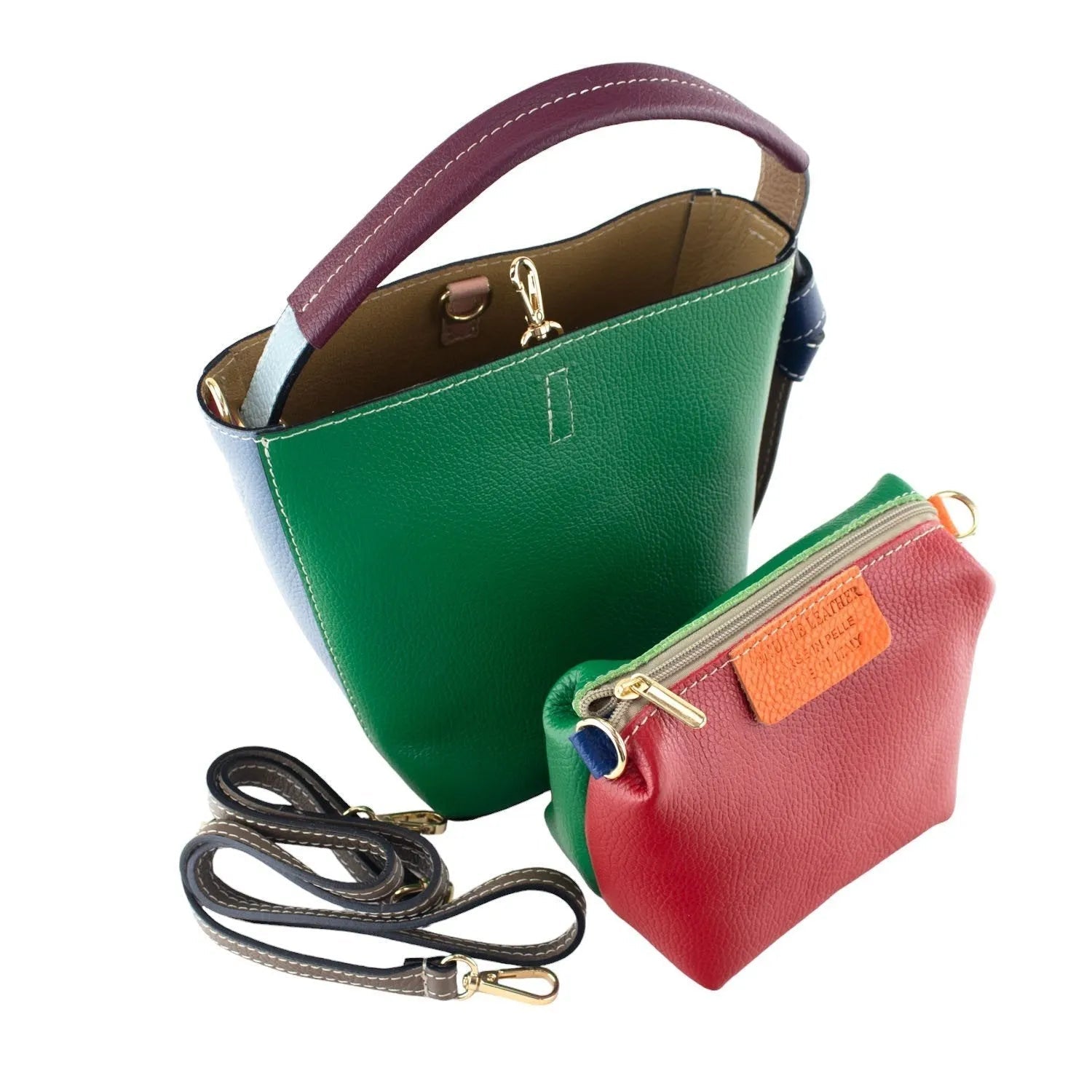 Bolso bucket en Piel Pregato Alessia Verde - KimondoShop