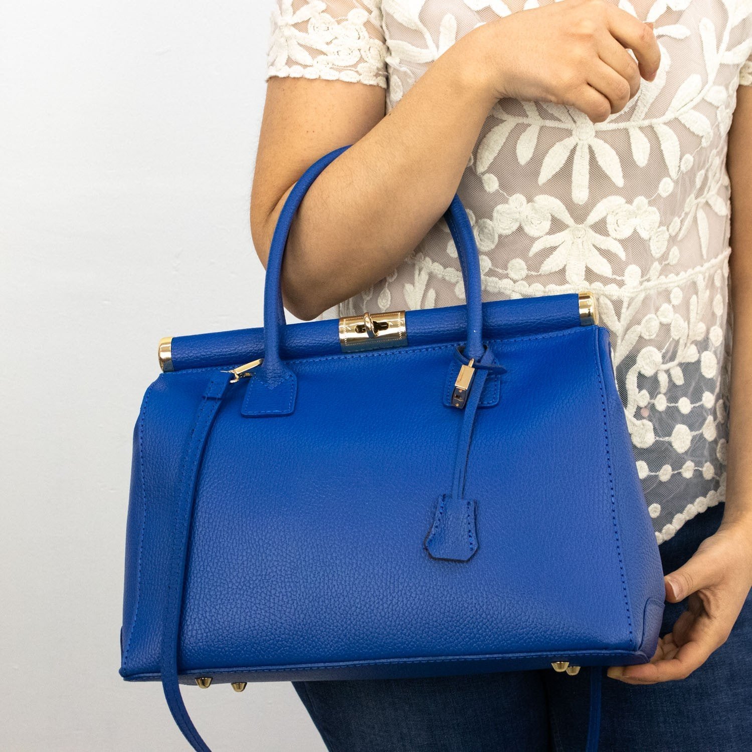 Bolso de mano en Piel Pregato Classic Azul eléctrico - KimondoShop