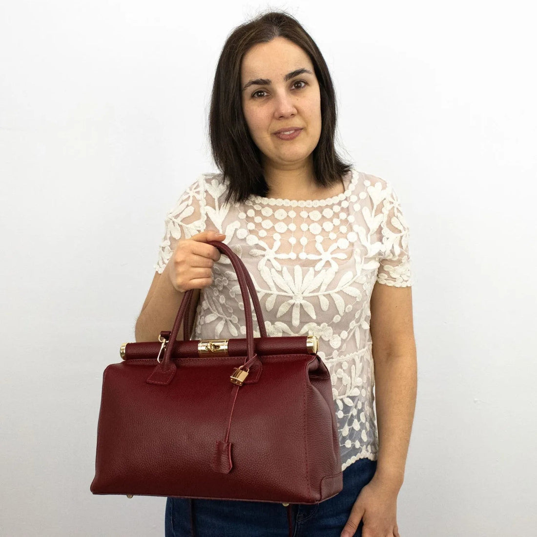 Bolso de mano en Piel Pregato Classic Burdeos - KimondoShop