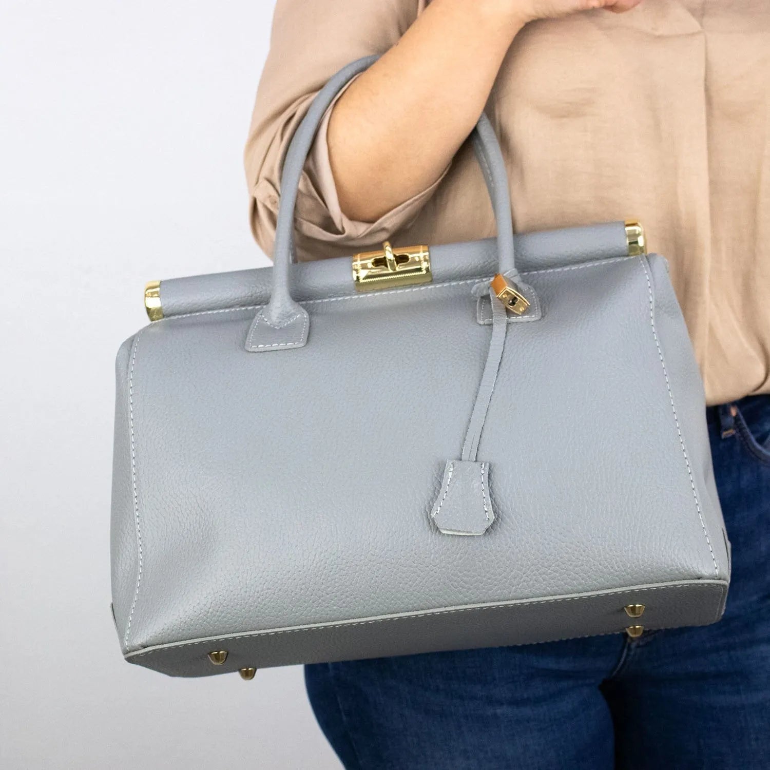 Bolso de mano en Piel Pregato Classic Gris - KimondoShop