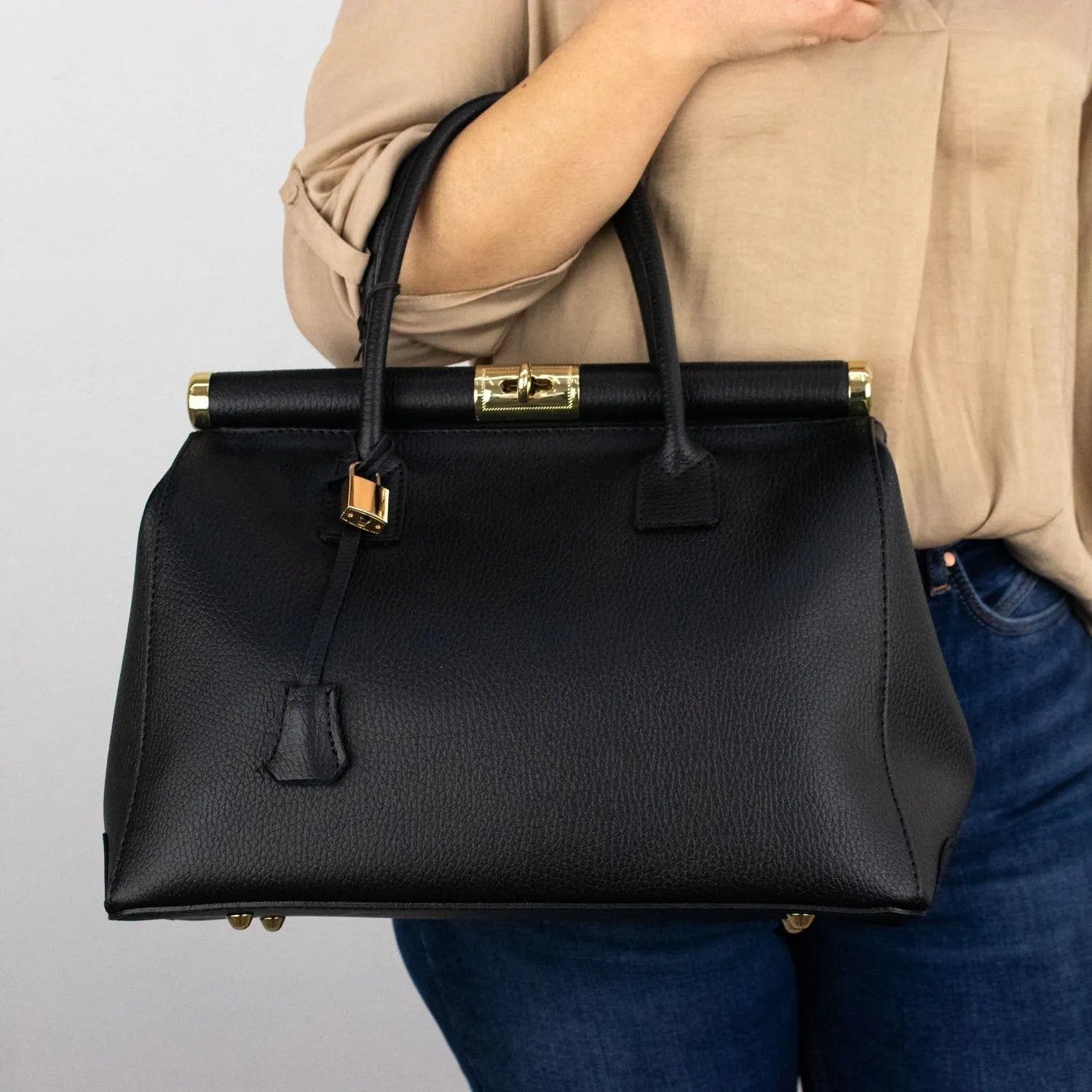 Bolso de mano en Piel Pregato Classic Negro - KimondoShop