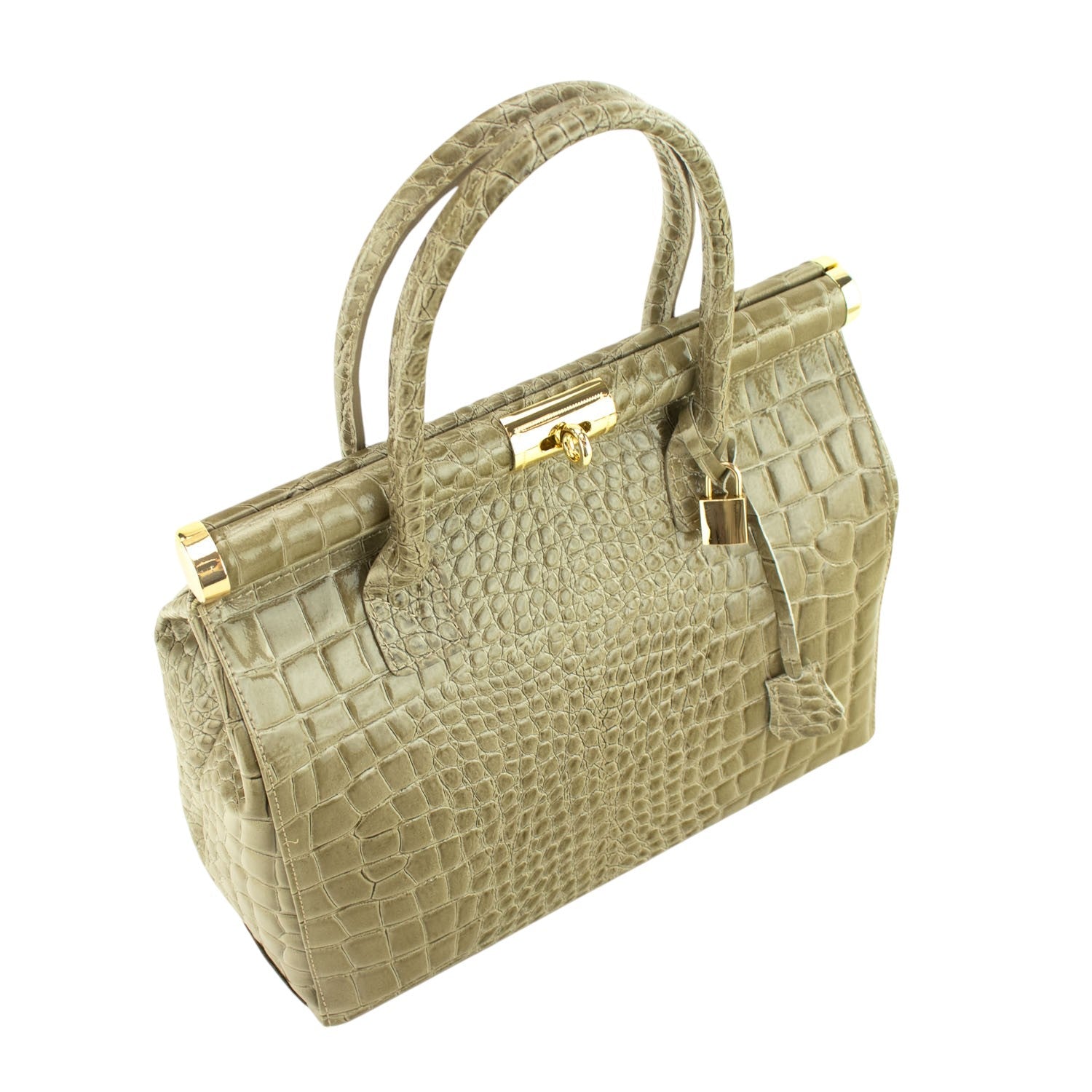 Bolso de mano en Piel Pregato Classic Special Croc Taupe - KimondoShop