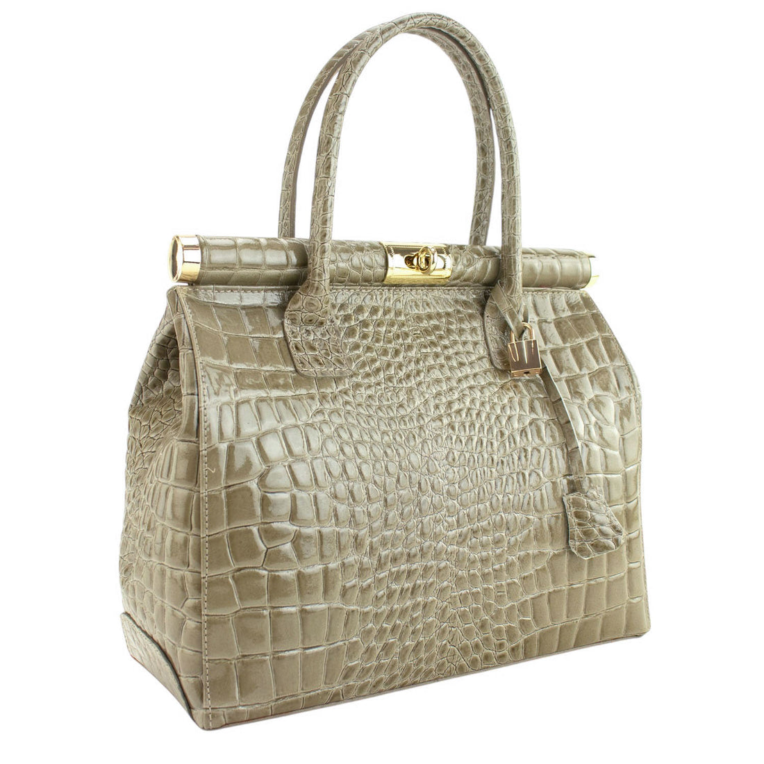Bolso de mano en Piel Pregato Classic Special Croc Taupe