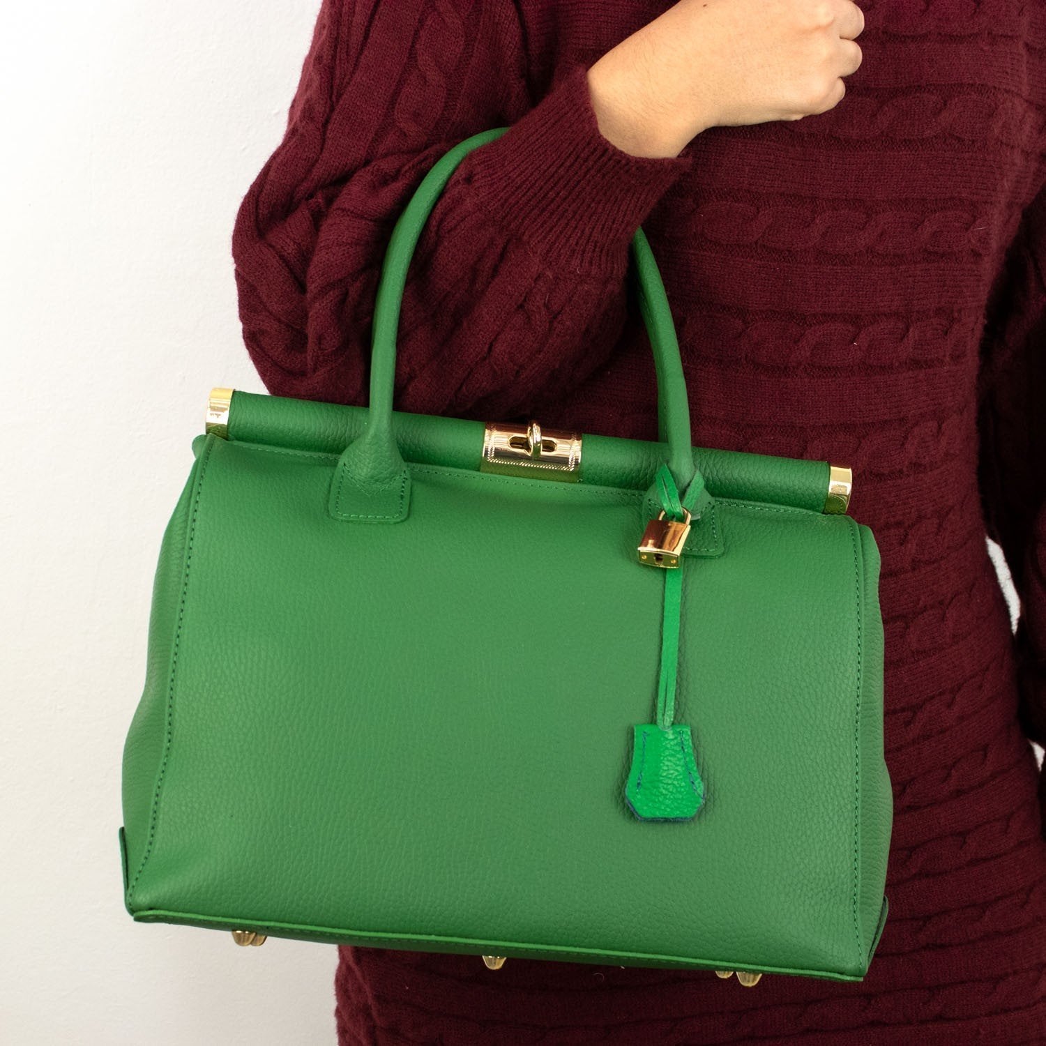 Bolso de mano en Piel Pregato Classic Verde - KimondoShop