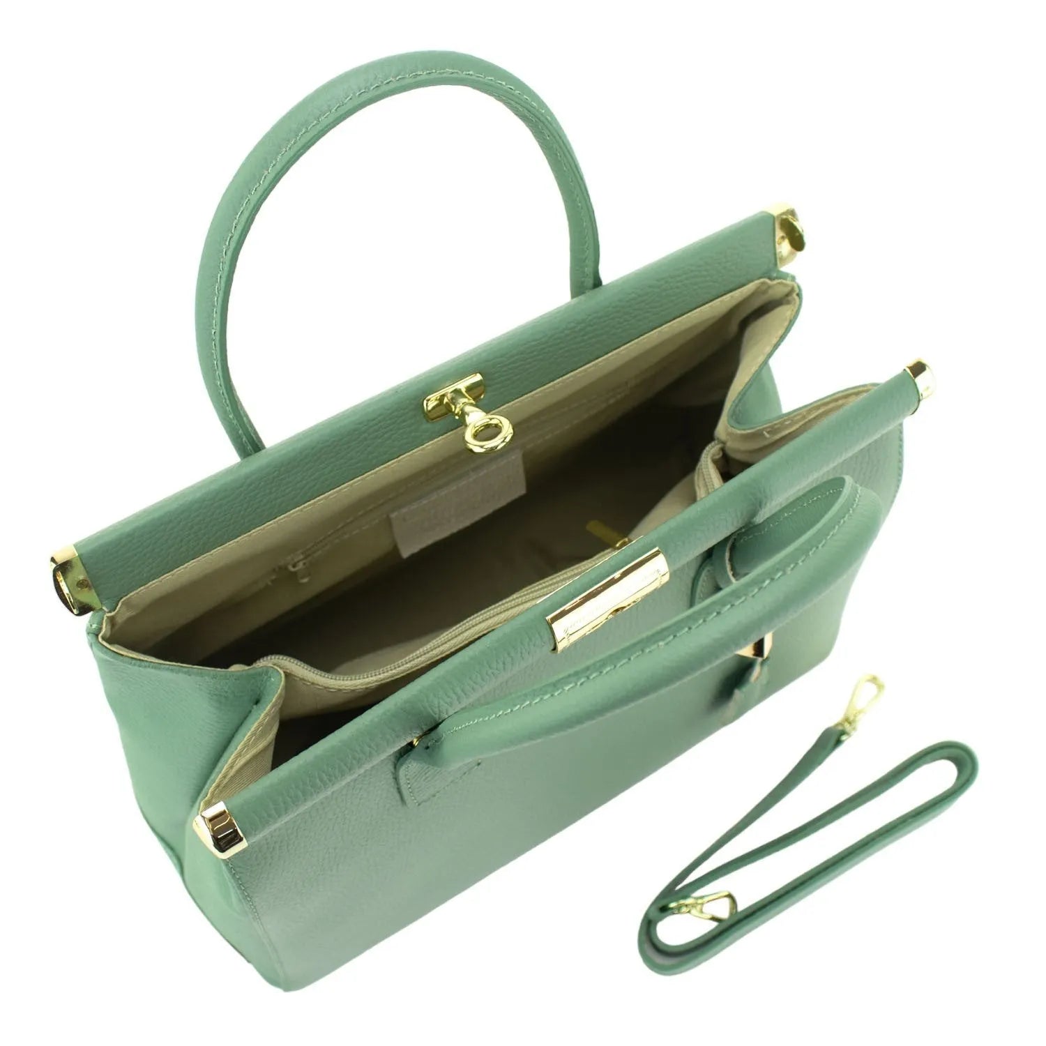 Bolso de mano en Piel Pregato Classic Verde Agua marina - KimondoShop