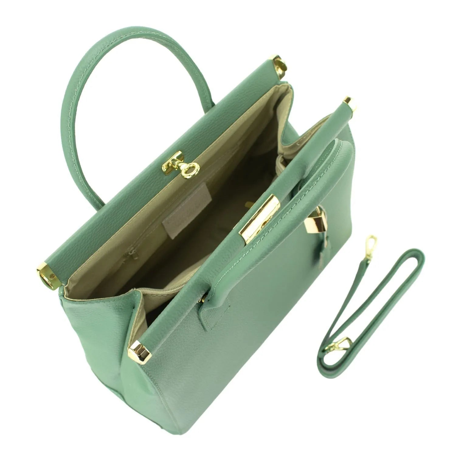 Bolso de mano en Piel Pregato Classic Verde Agua marina - KimondoShop