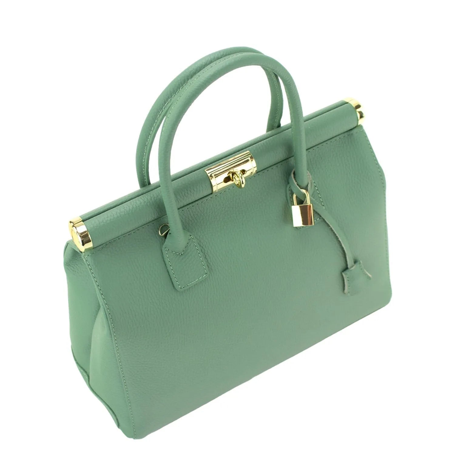 Bolso de mano en Piel Pregato Classic Verde Agua marina - KimondoShop