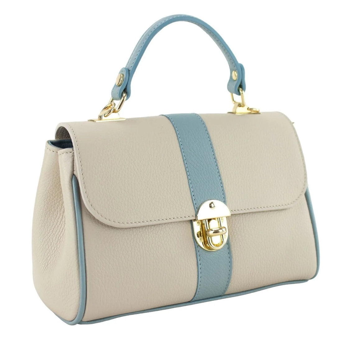 Bolso de Piel Pregato Idillio Bicolor Azul claro Beige - KimondoShop