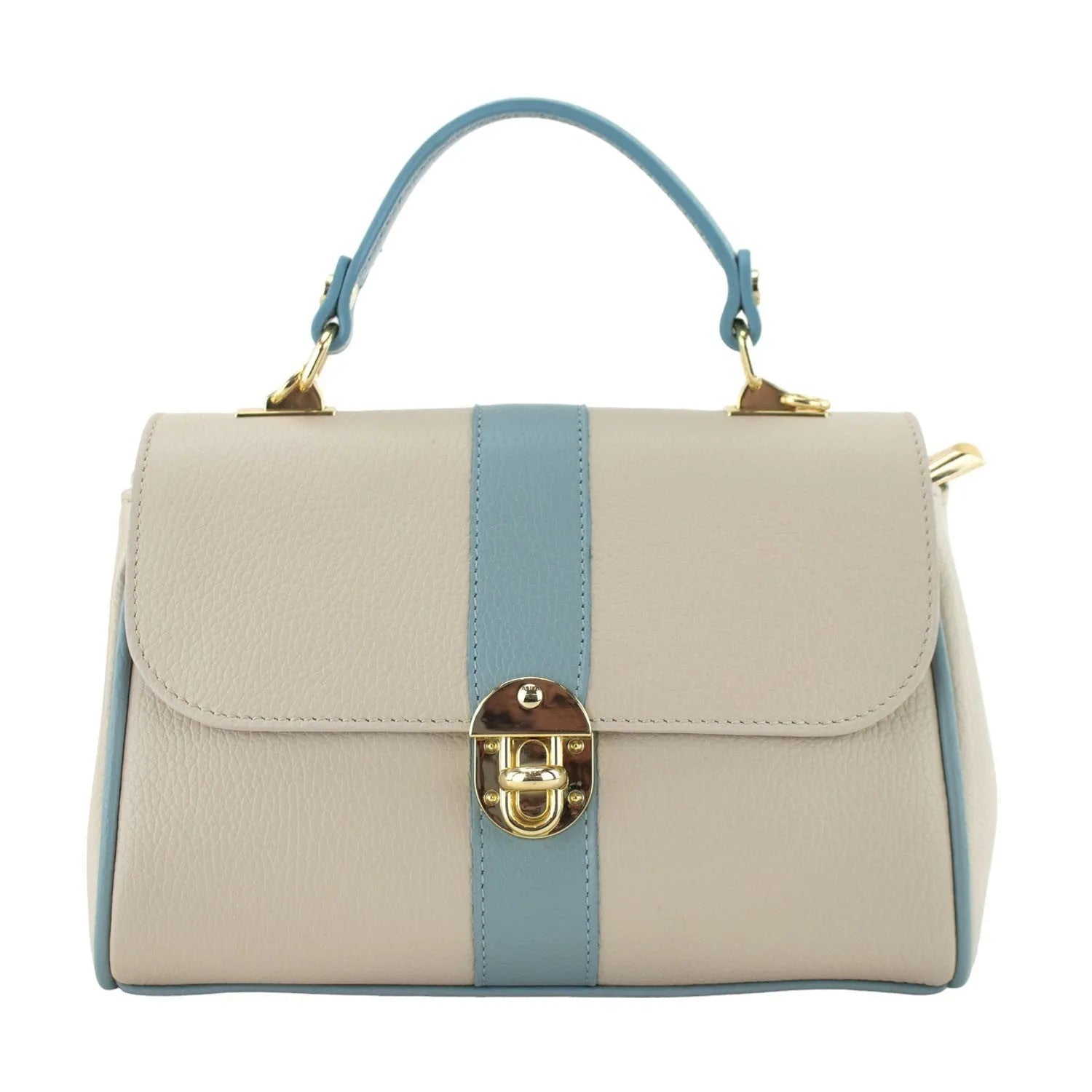 Bolso de Piel Pregato Idillio Bicolor Azul claro Beige - KimondoShop