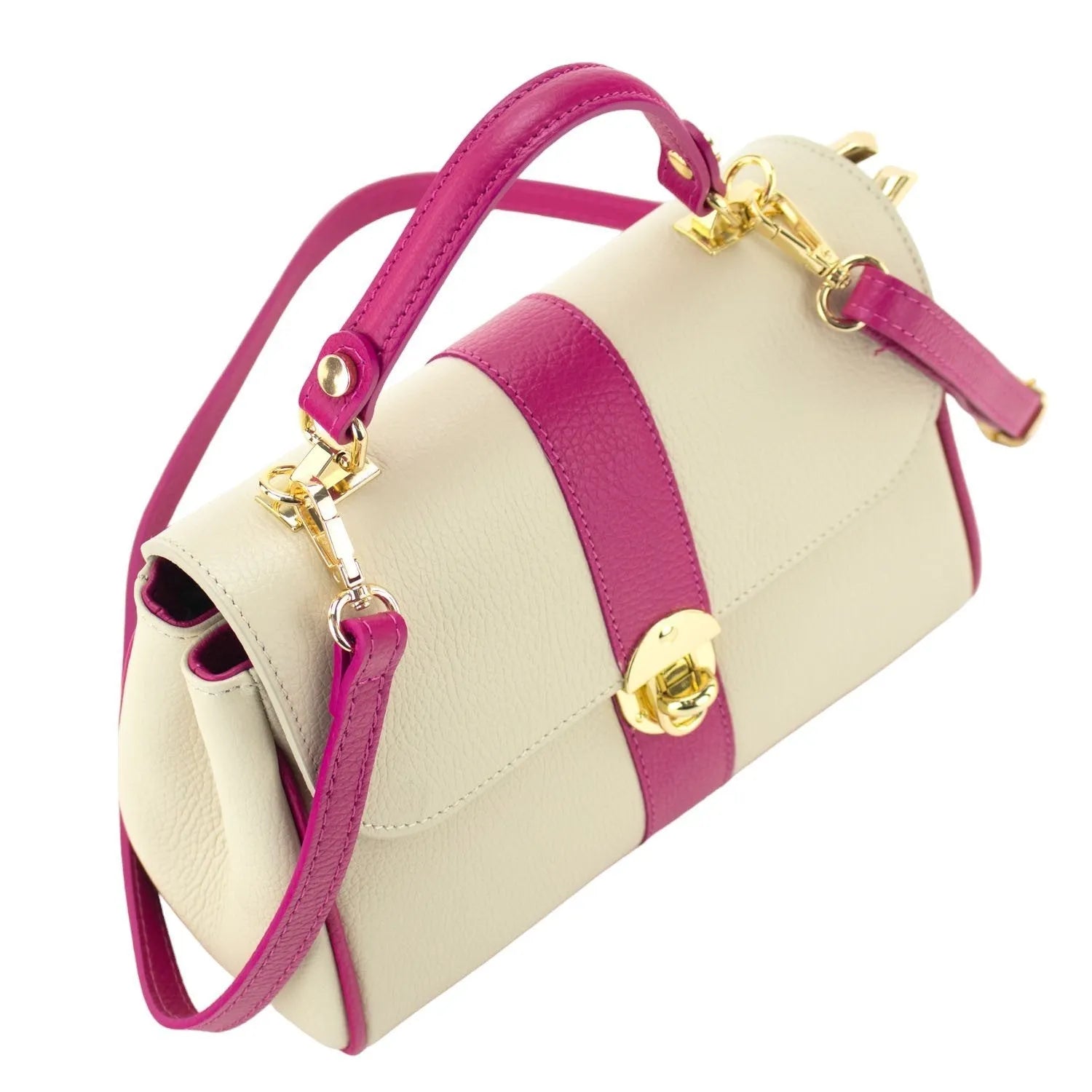 Bolso de Piel Pregato Idillio Bicolor Fucsia Beige - KimondoShop