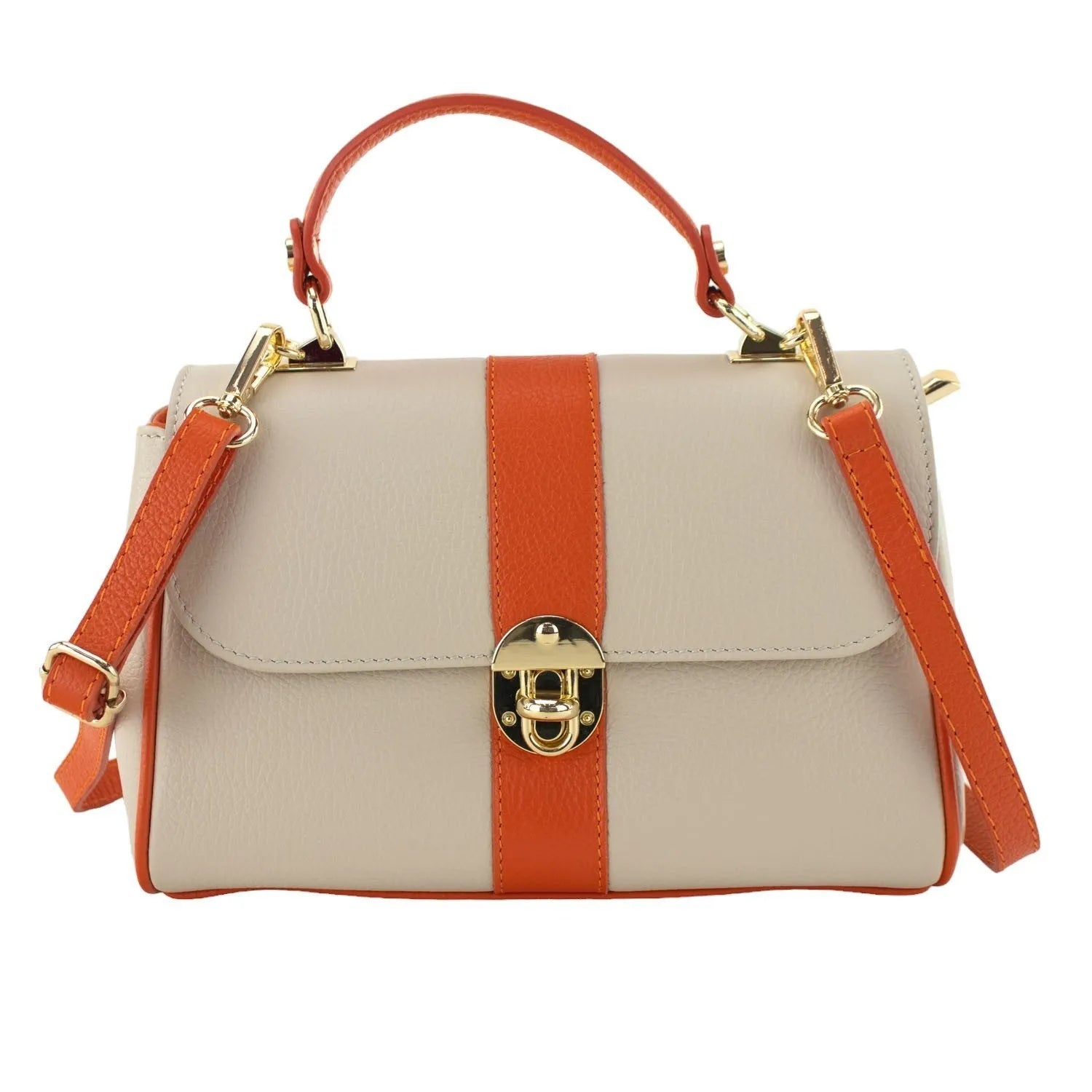 Bolso de Piel Pregato Idillio Bicolor Naranja Beige - KimondoShop