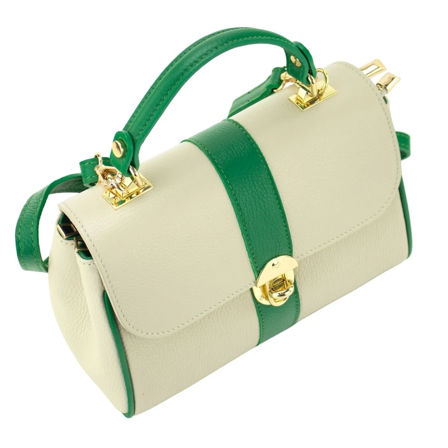 Bolso de Piel Pregato Idillio Bicolor Verde Beige - KimondoShop