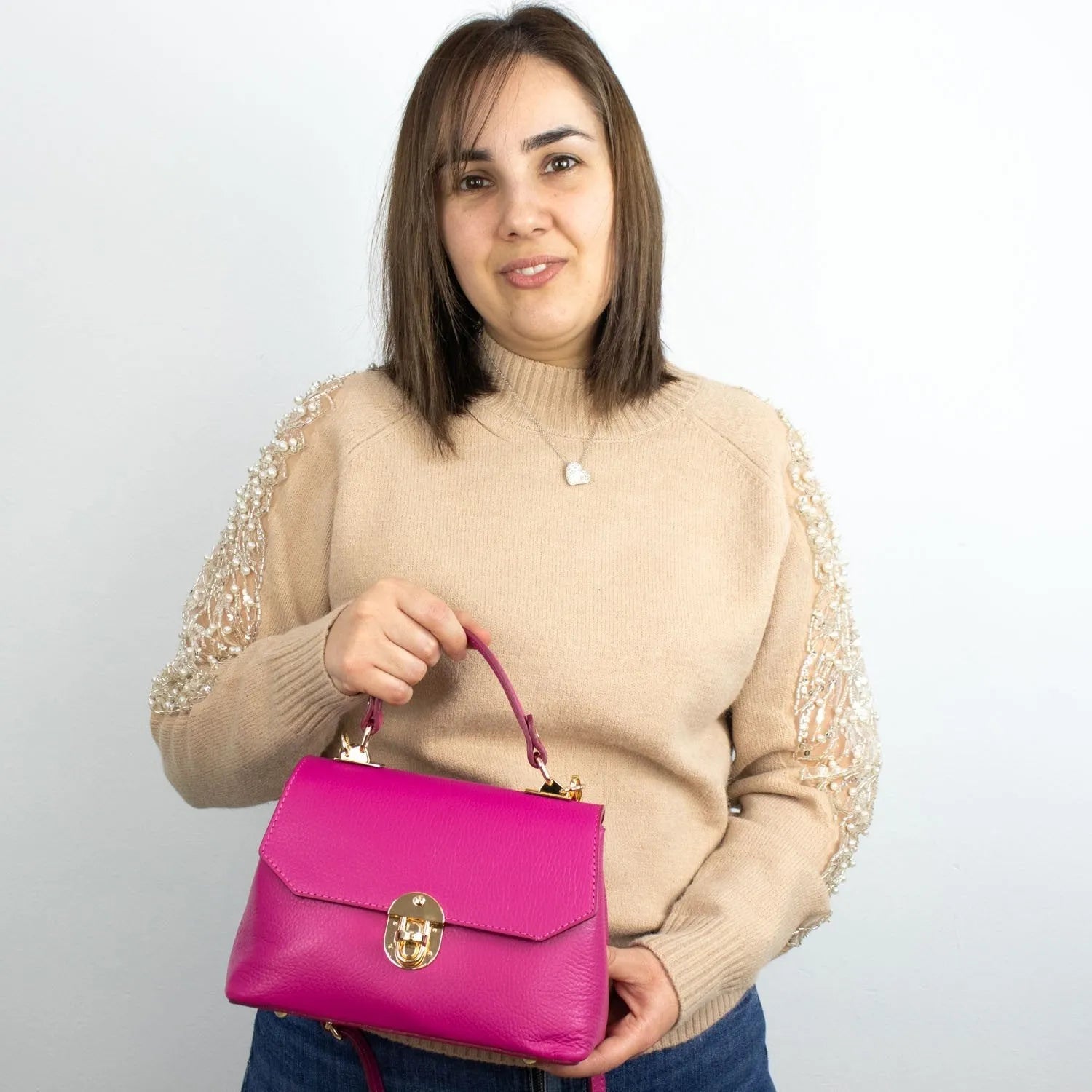 Bolso en Piel Pregato Carezza Fucsia - KimondoShop